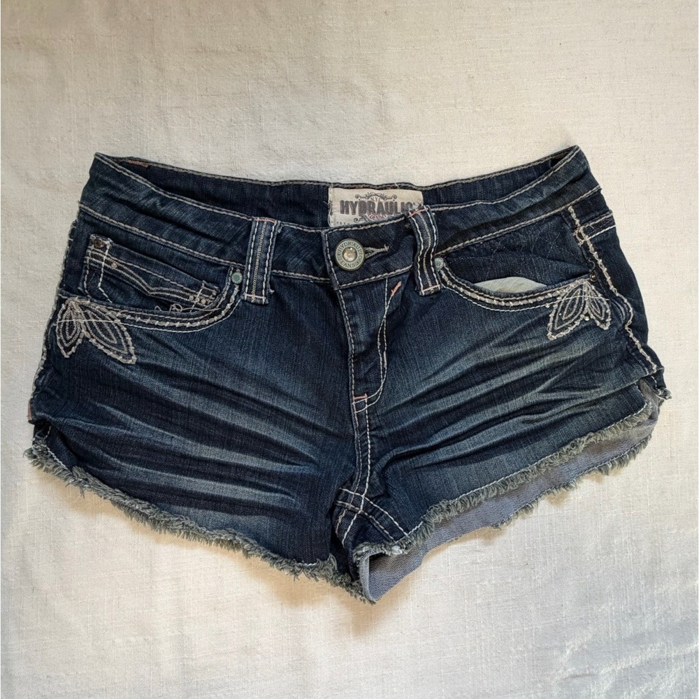 Hydraulic Y2K Booty Shorts Cut Off Denim Low Rise Frayed Hem Festival Jean Short